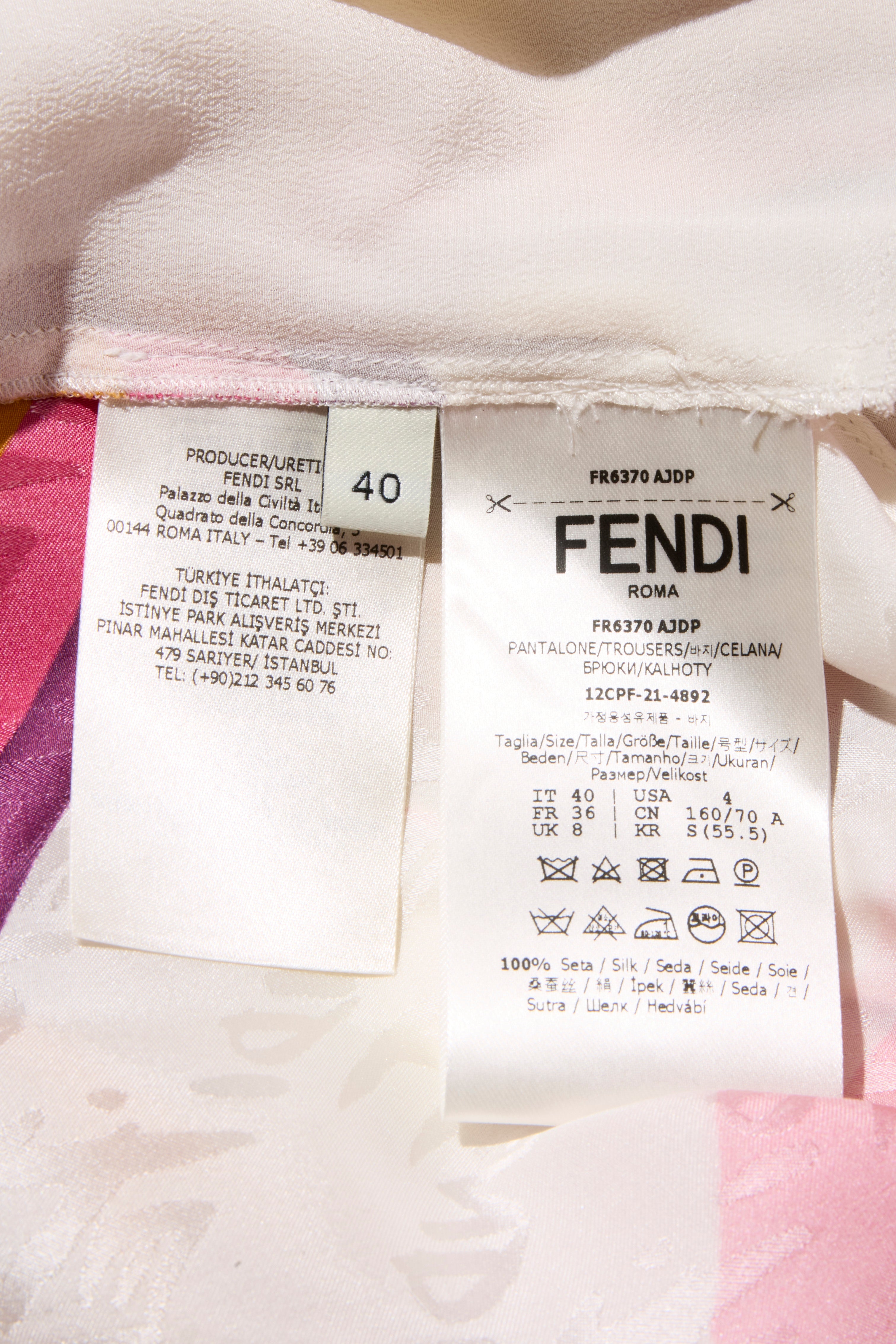 Fendi Spring 2022 Runway Silk Logo Pink Jacquard Stripe Set (Top & Pants), IT 40