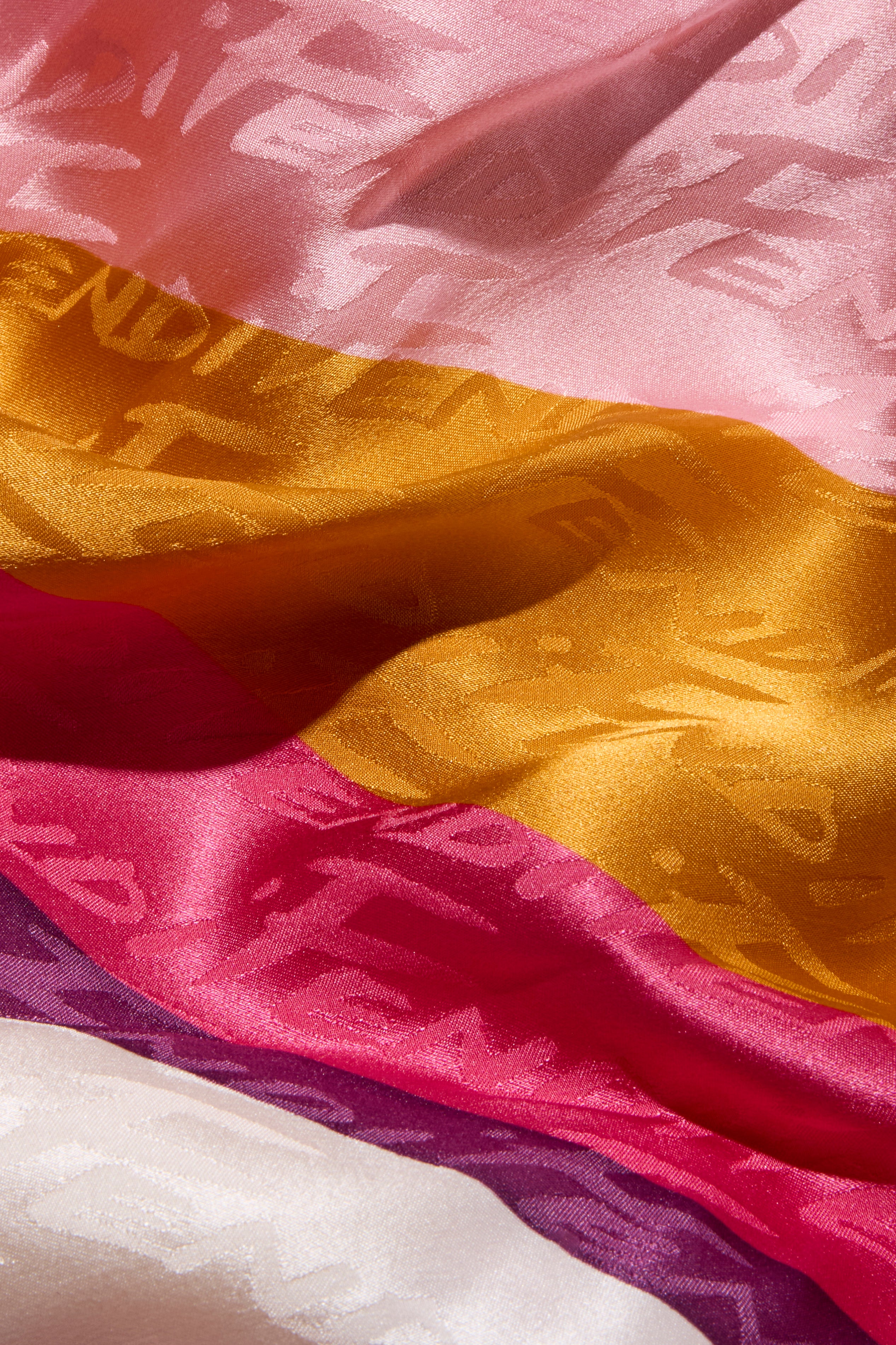 Fendi Spring 2022 Runway Silk Logo Pink Jacquard Stripe Set (Top & Pants), IT 40