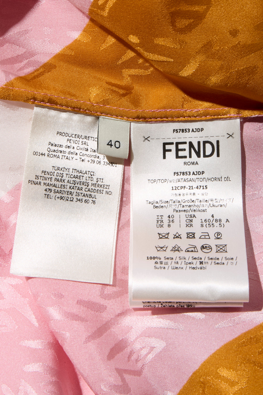 Fendi Spring 2022 Runway Silk Logo Pink Jacquard Stripe Set (Top & Pants), IT 40