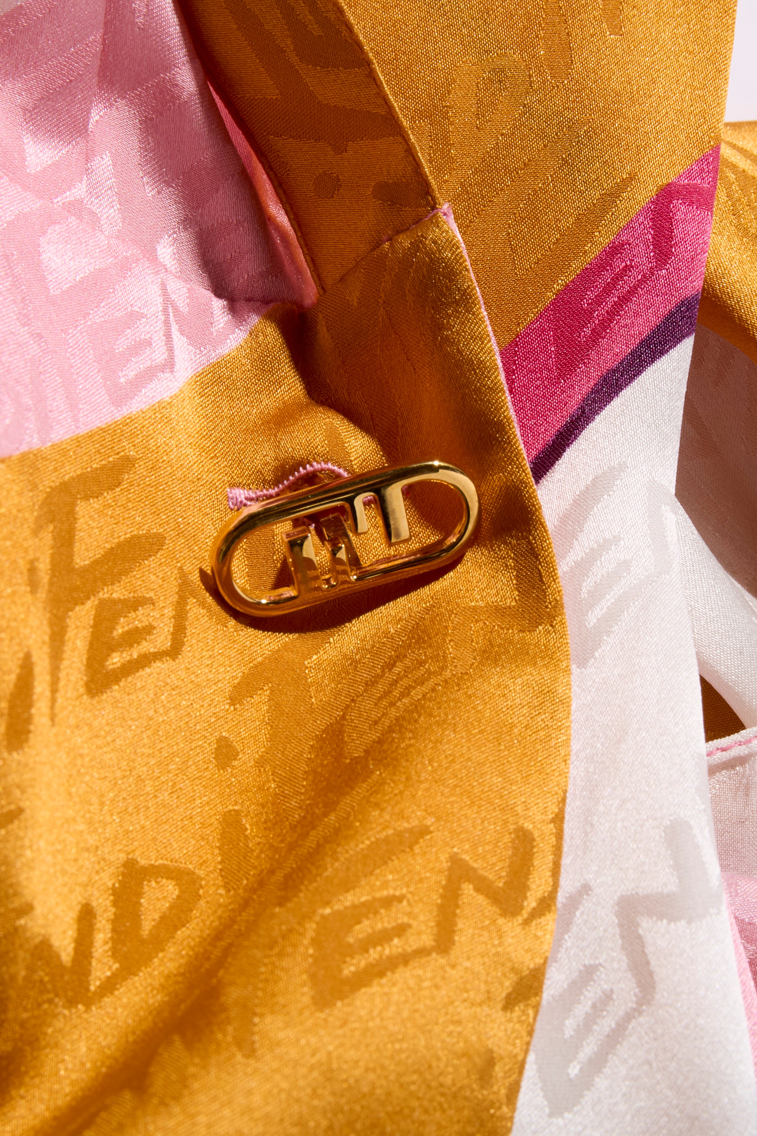 Fendi Spring 2022 Runway Silk Logo Pink Jacquard Stripe Set (Top & Pants), IT 40