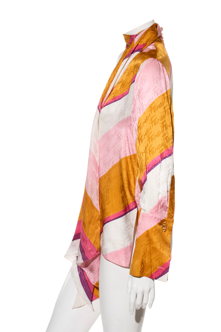 Fendi Spring 2022 Runway Silk Logo Pink Jacquard Stripe Set (Top & Pants), IT 40