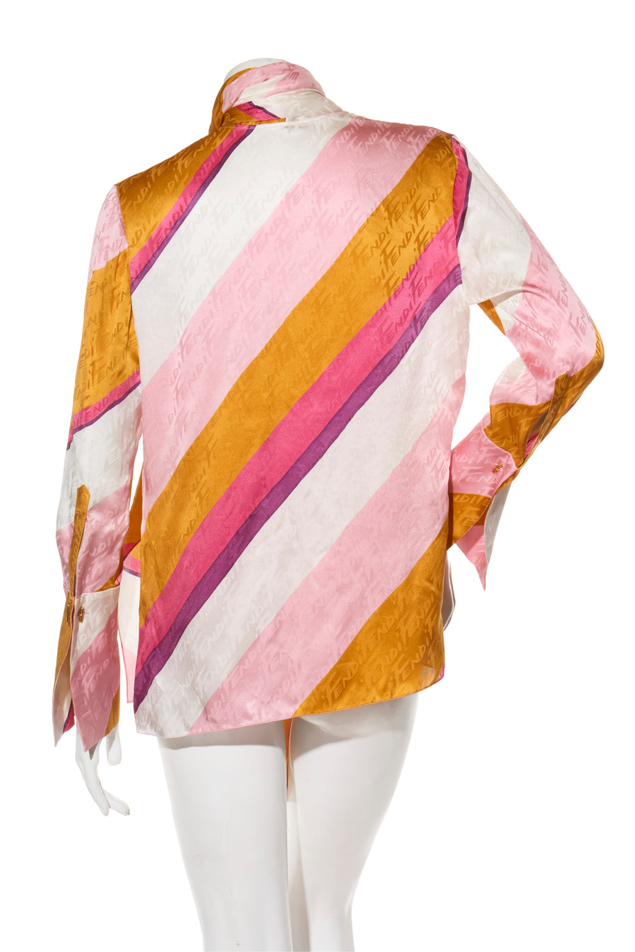 Fendi Spring 2022 Runway Silk Logo Pink Jacquard Stripe Set (Top & Pants), IT 40