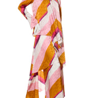Fendi Spring 2022 Runway Silk Logo Pink Jacquard Stripe Set (Top & Pants), IT 40