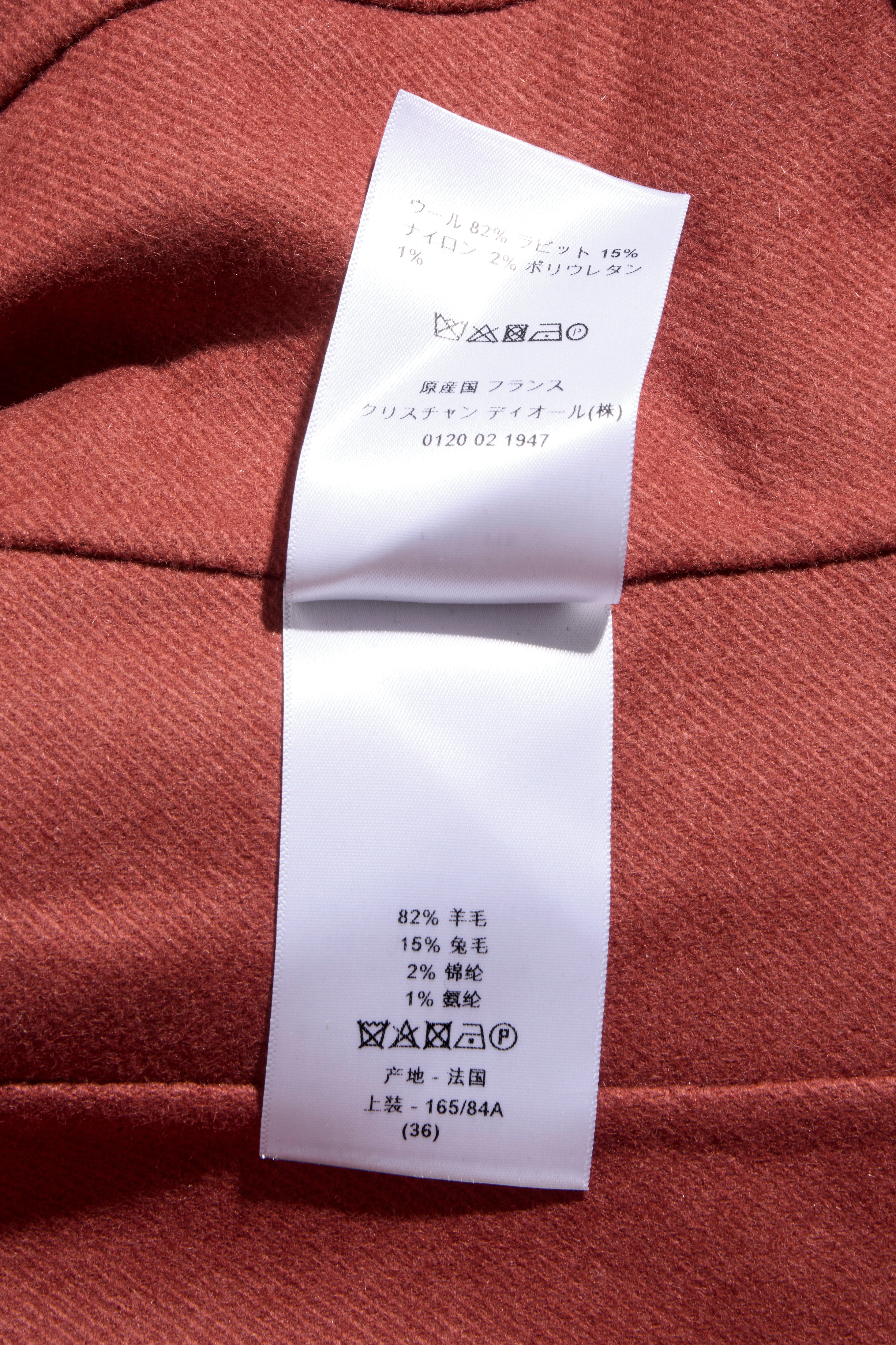 Christian Dior FW16 Rust Wool Rabbit Hair Double-Breasted Jacket FR 36