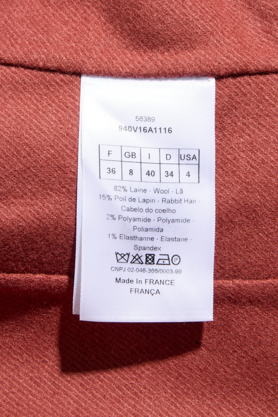 Christian Dior FW16 Rust Wool Rabbit Hair Double-Breasted Jacket FR 36