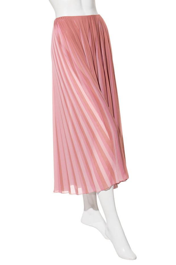 Christian Dior Vintage Pleated Striped Pink Midi Skirt Made in Italy Size FR 36