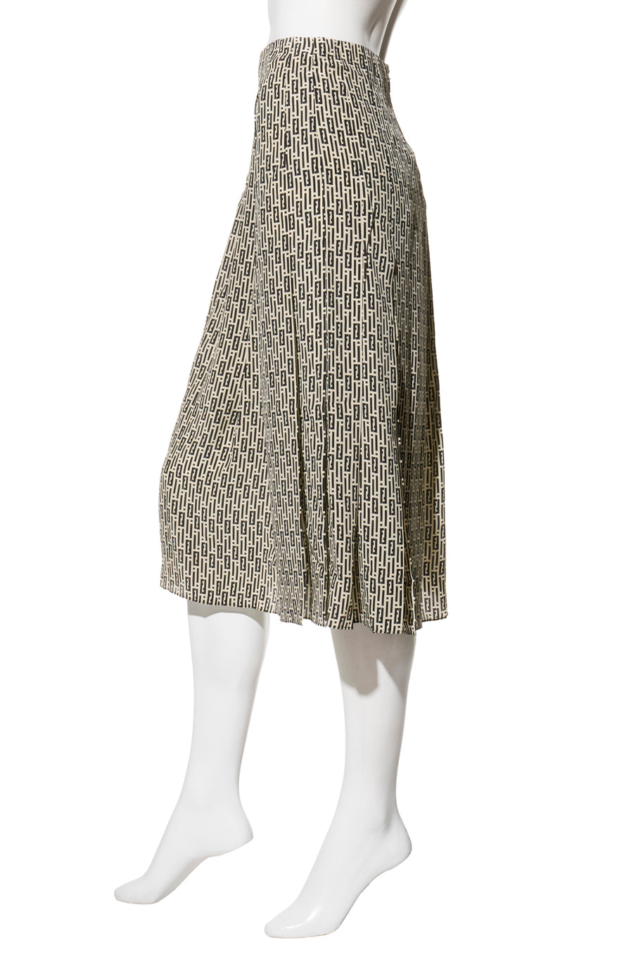 Fendi Pre-Fall 2012 Rare Black Ivory Monogram Wool Silk 3-Piece Skirt Suit Set (Coat, Blouse, Skirt)