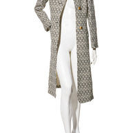 Fendi Pre-Fall 2012 Rare Black Ivory Monogram Wool Silk 3-Piece Skirt Suit Set (Coat, Blouse, Skirt)