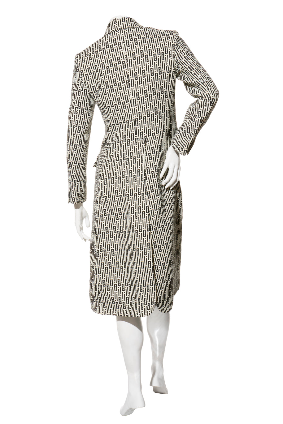 Fendi Pre-Fall 2012 Rare Black Ivory Monogram Wool Silk 3-Piece Skirt Suit Set (Coat, Blouse, Skirt)