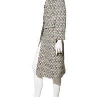 Fendi Pre-Fall 2012 Rare Black Ivory Monogram Wool Silk 3-Piece Skirt Suit Set (Coat, Blouse, Skirt)