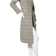 Fendi Pre-Fall 2012 Rare Black Ivory Monogram Wool Silk 3-Piece Skirt Suit Set (Coat, Blouse, Skirt)