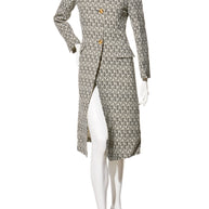 Fendi Pre-Fall 2012 Rare Black Ivory Monogram Wool Silk 3-Piece Skirt Suit Set (Coat, Blouse, Skirt)