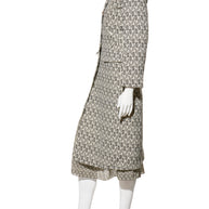 Fendi Pre-Fall 2012 Rare Black Ivory Monogram Wool Silk 3-Piece Skirt Suit Set (Coat, Blouse, Skirt)