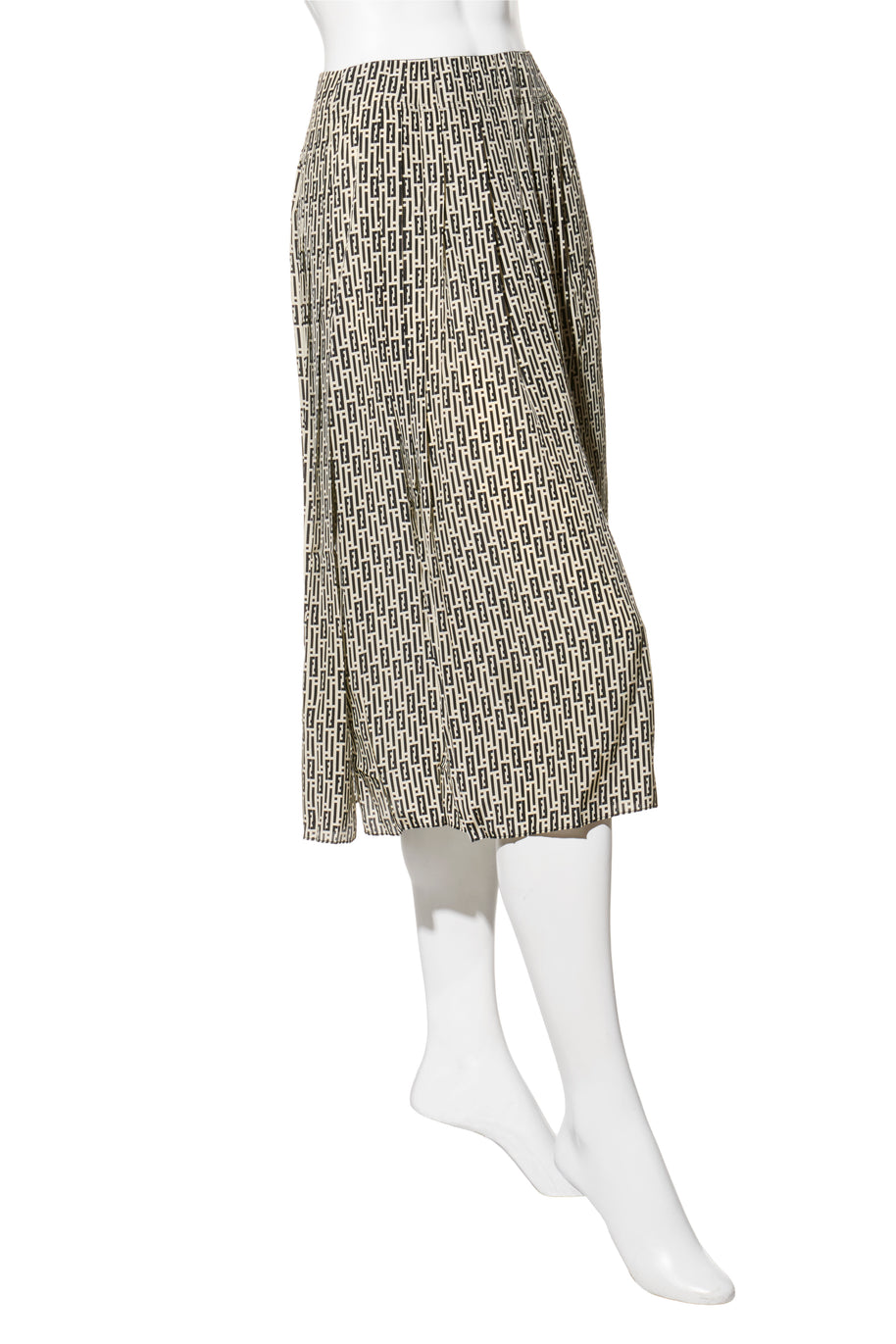 Fendi Pre-Fall 2012 Rare Black Ivory Monogram Wool Silk 3-Piece Skirt Suit Set (Coat, Blouse, Skirt)