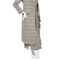 Fendi Pre-Fall 2012 Rare Black Ivory Monogram Wool Silk 3-Piece Skirt Suit Set (Coat, Blouse, Skirt)