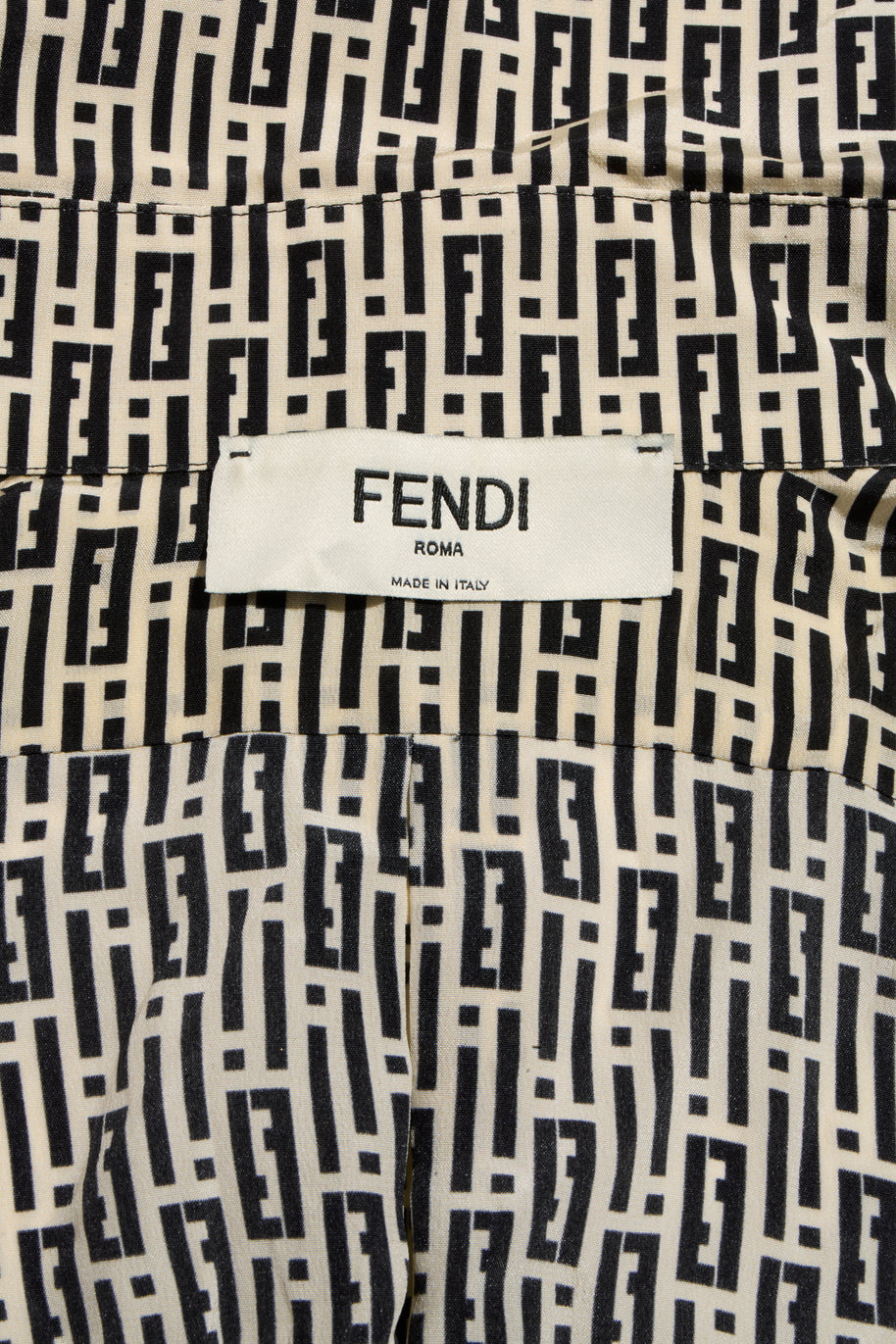 Fendi Pre-Fall 2012 Rare Black Ivory Monogram Wool Silk 3-Piece Skirt Suit Set (Coat, Blouse, Skirt)