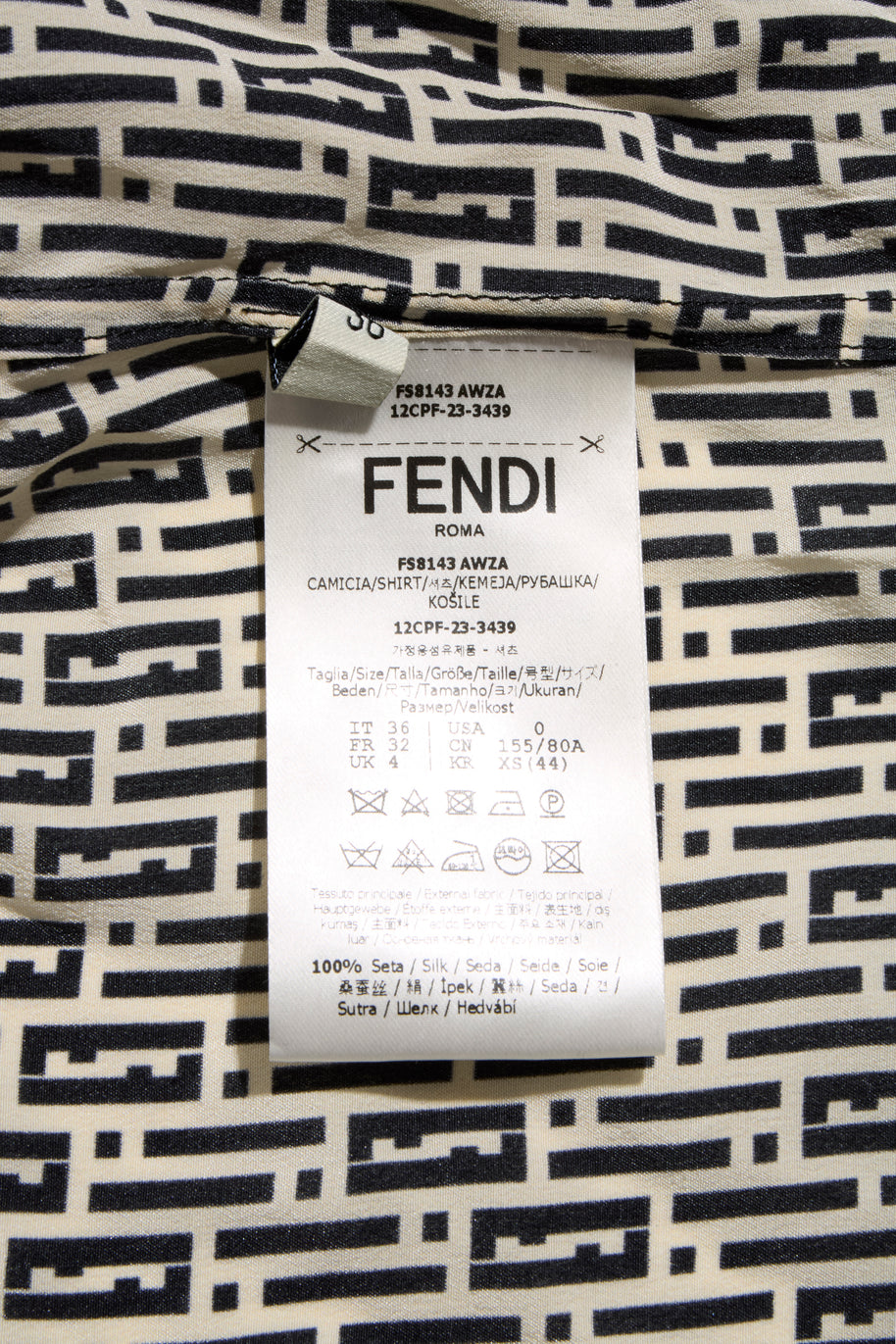 Fendi Pre-Fall 2012 Rare Black Ivory Monogram Wool Silk 3-Piece Skirt Suit Set (Coat, Blouse, Skirt)