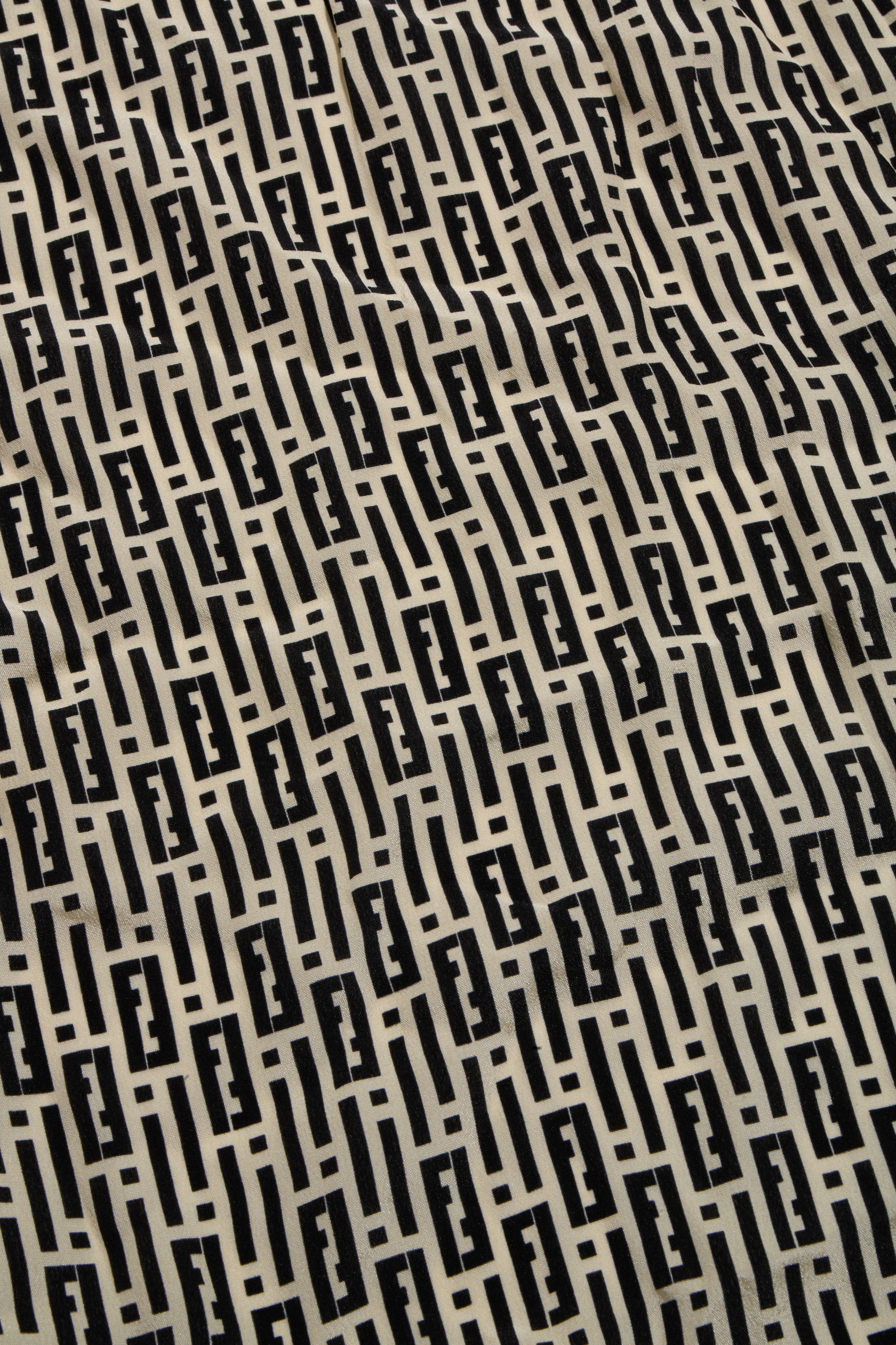 Fendi Pre-Fall 2012 Rare Black Ivory Monogram Wool Silk 3-Piece Skirt Suit Set (Coat, Blouse, Skirt)