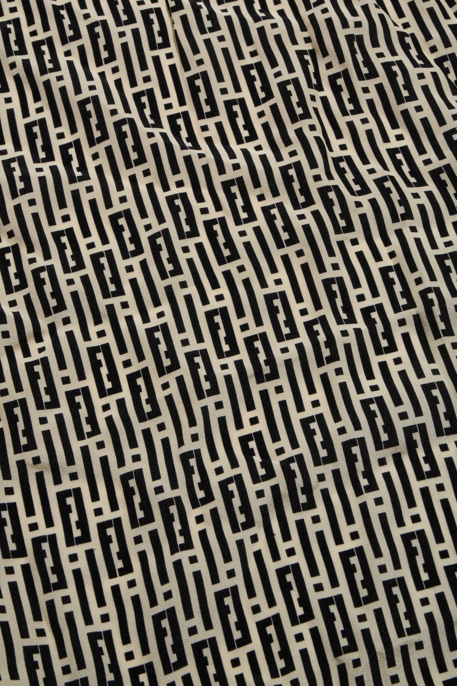 Fendi Pre-Fall 2012 Rare Black Ivory Monogram Wool Silk 3-Piece Skirt Suit Set (Coat, Blouse, Skirt)