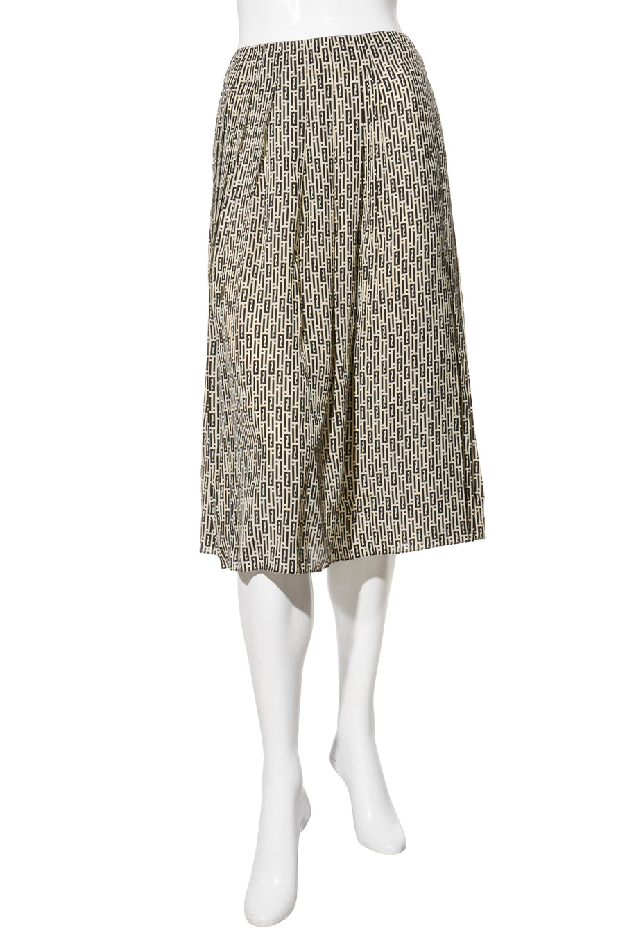 Fendi Pre-Fall 2012 Rare Black Ivory Monogram Wool Silk 3-Piece Skirt Suit Set (Coat, Blouse, Skirt)