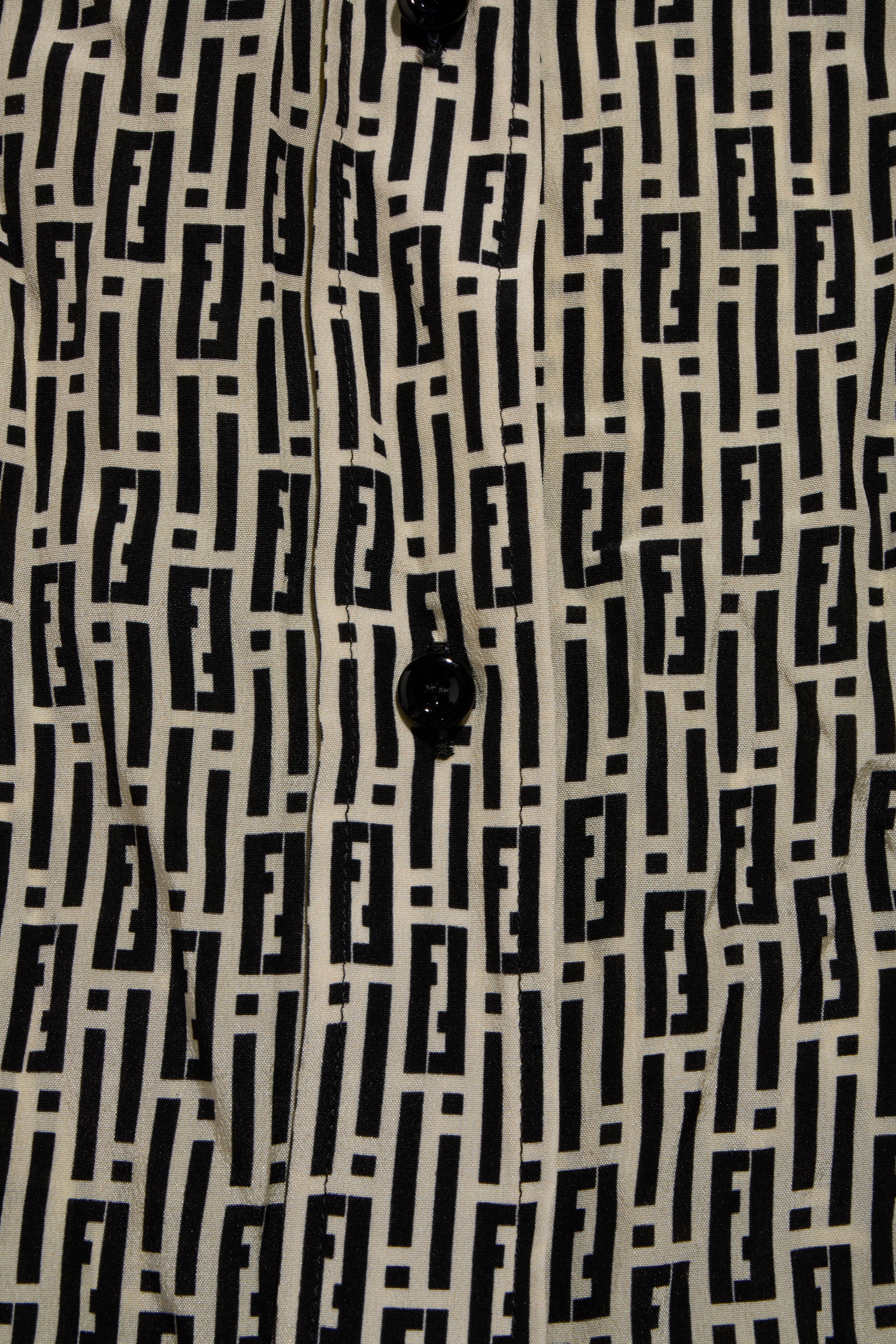 Fendi Pre-Fall 2012 Rare Black Ivory Monogram Wool Silk 3-Piece Skirt Suit Set (Coat, Blouse, Skirt)