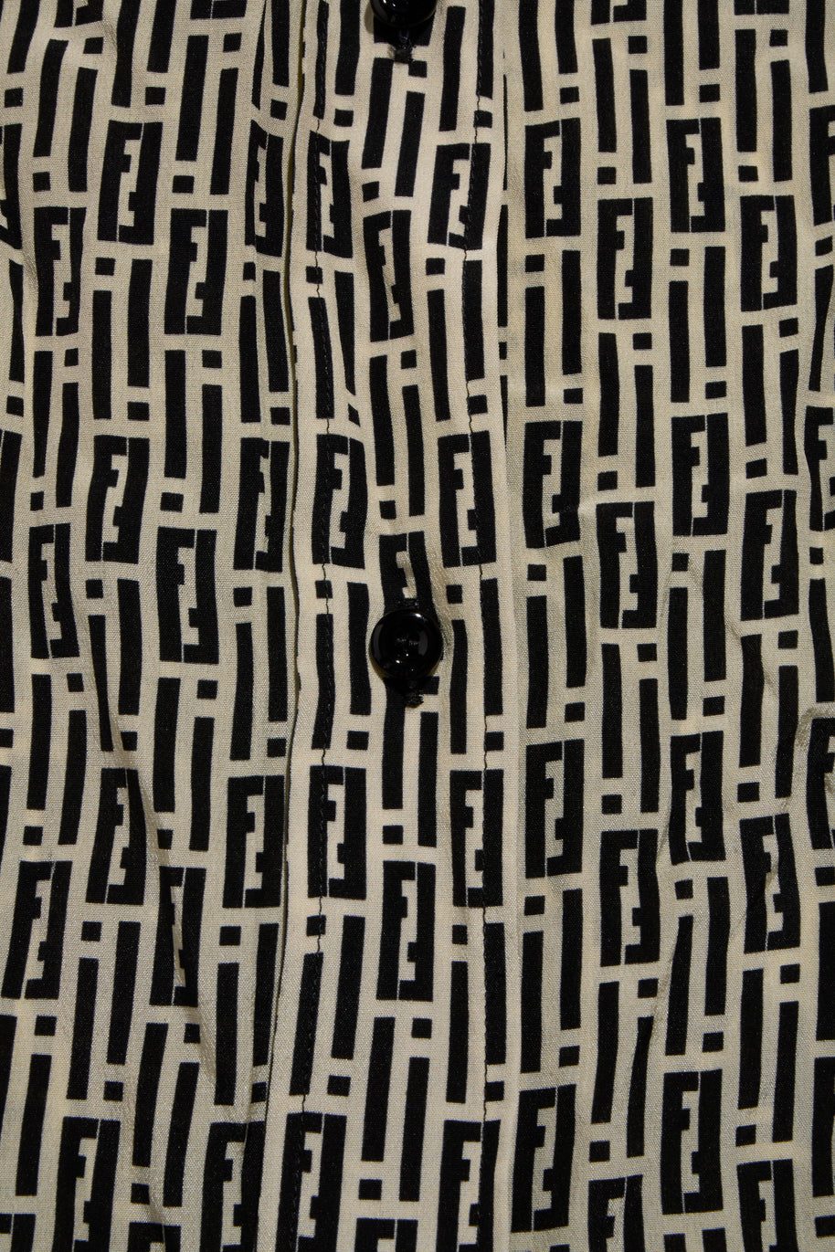 Fendi Pre-Fall 2012 Rare Black Ivory Monogram Wool Silk 3-Piece Skirt Suit Set (Coat, Blouse, Skirt)