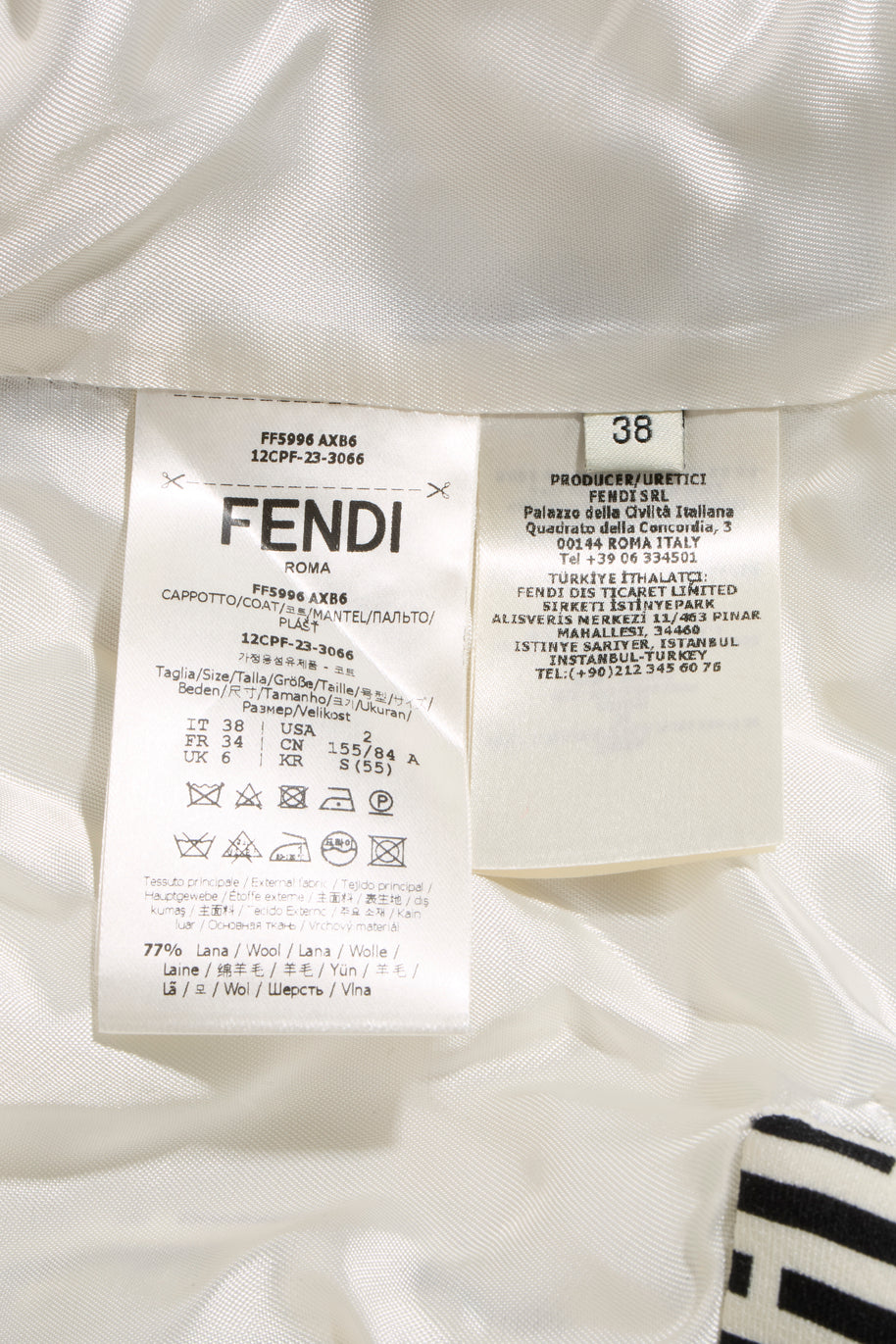 Fendi Pre-Fall 2012 Rare Black Ivory Monogram Wool Silk 3-Piece Skirt Suit Set (Coat, Blouse, Skirt)