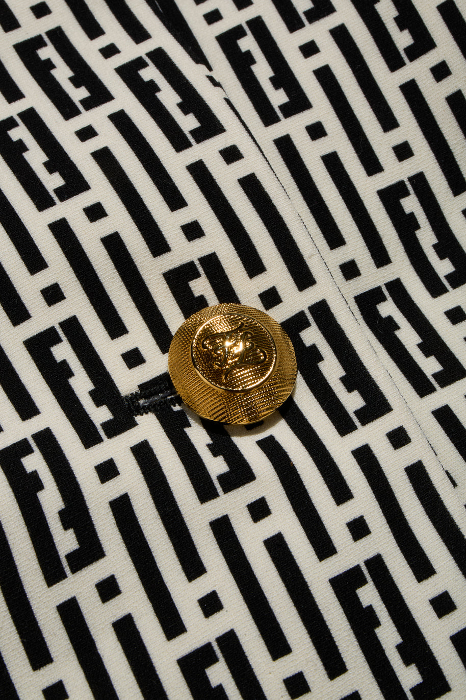 Fendi Pre-Fall 2012 Rare Black Ivory Monogram Wool Silk 3-Piece Skirt Suit Set (Coat, Blouse, Skirt)