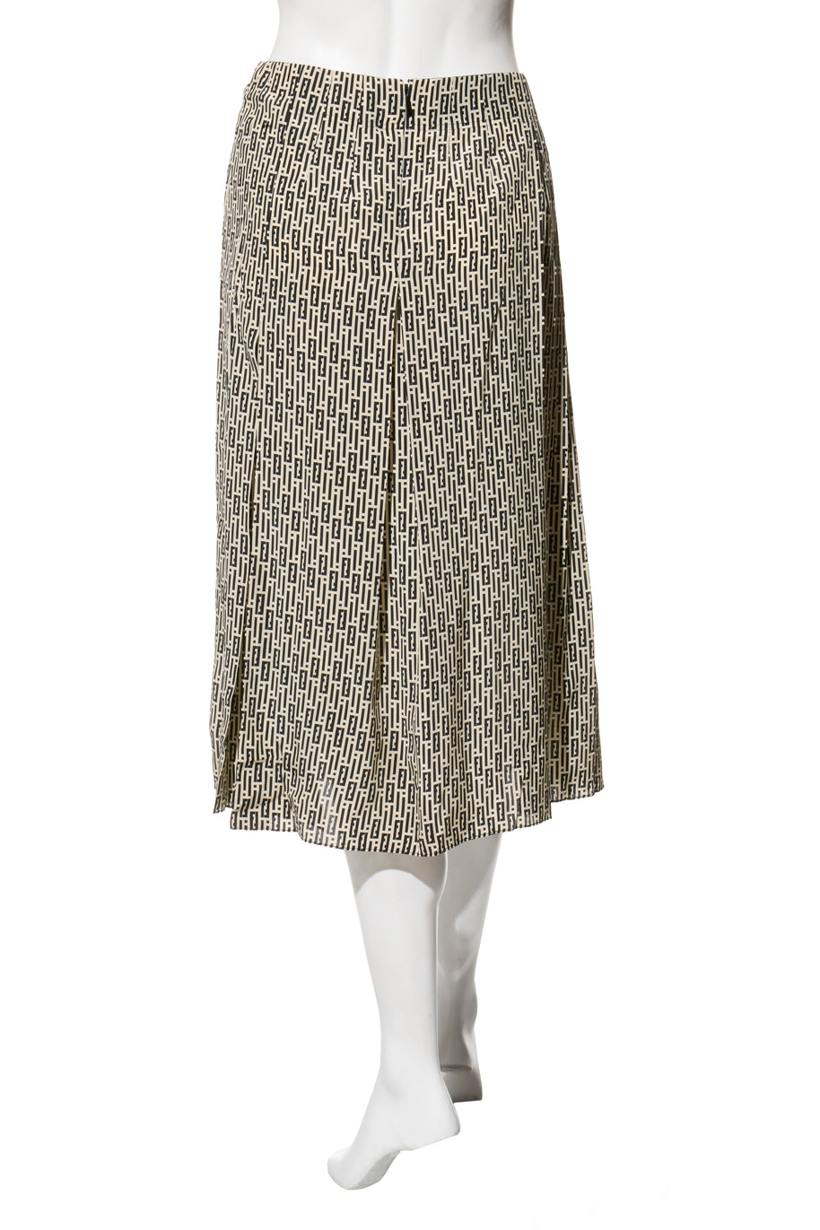 Fendi Pre-Fall 2012 Rare Black Ivory Monogram Wool Silk 3-Piece Skirt Suit Set (Coat, Blouse, Skirt)