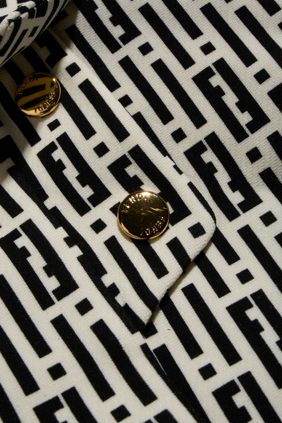 Fendi Pre-Fall 2012 Rare Black Ivory Monogram Wool Silk 3-Piece Skirt Suit Set (Coat, Blouse, Skirt)