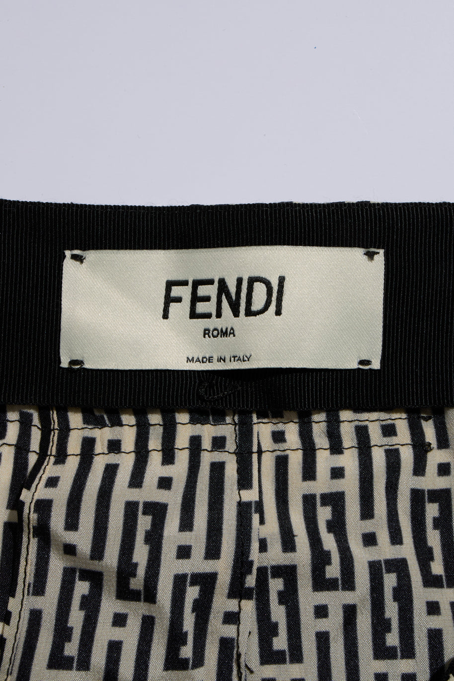 Fendi Pre-Fall 2012 Rare Black Ivory Monogram Wool Silk 3-Piece Skirt Suit Set (Coat, Blouse, Skirt)