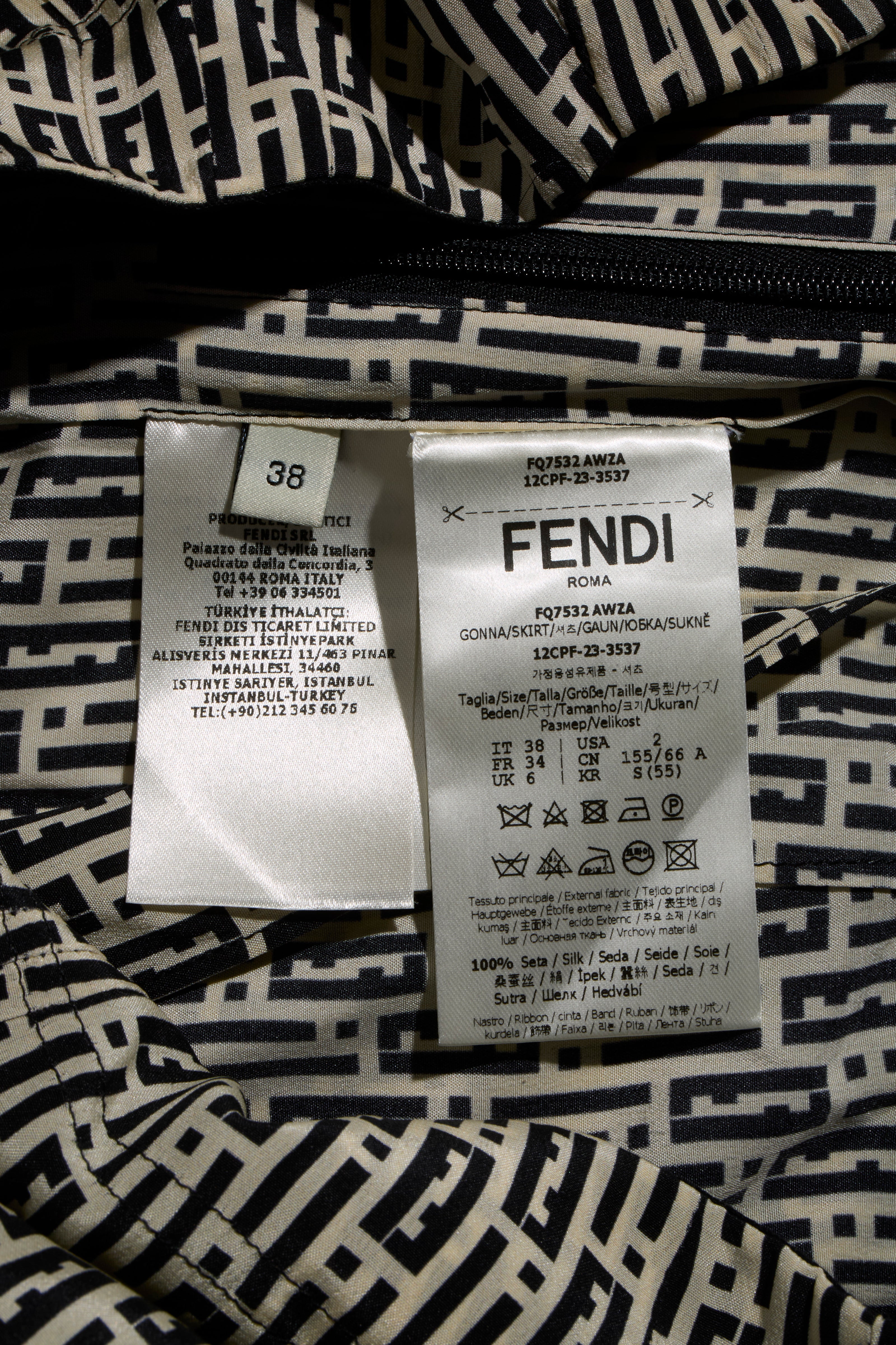 Fendi Pre-Fall 2012 Rare Black Ivory Monogram Wool Silk 3-Piece Skirt Suit Set (Coat, Blouse, Skirt)