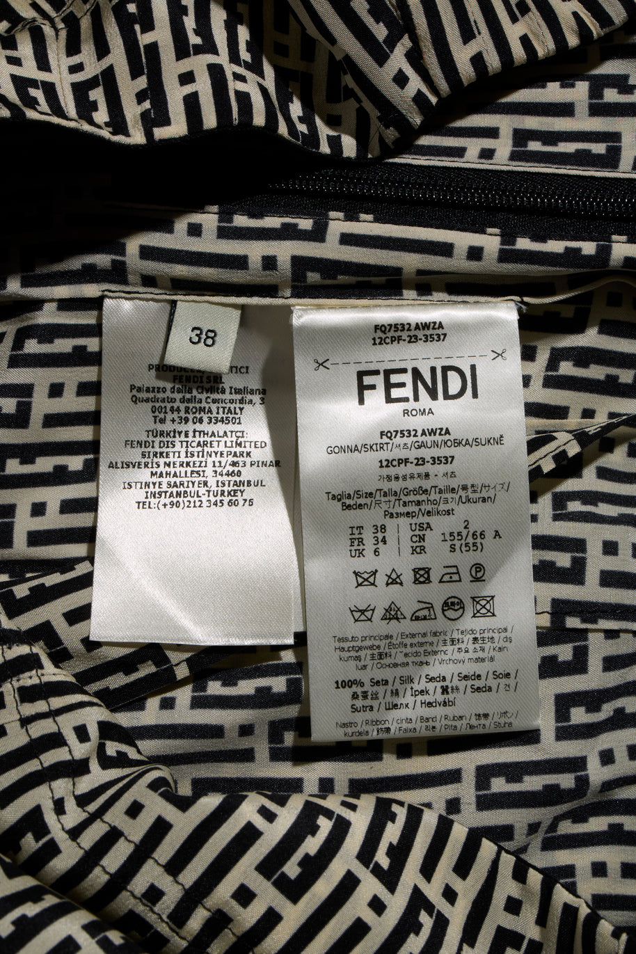 Fendi Pre-Fall 2012 Rare Black Ivory Monogram Wool Silk 3-Piece Skirt Suit Set (Coat, Blouse, Skirt)