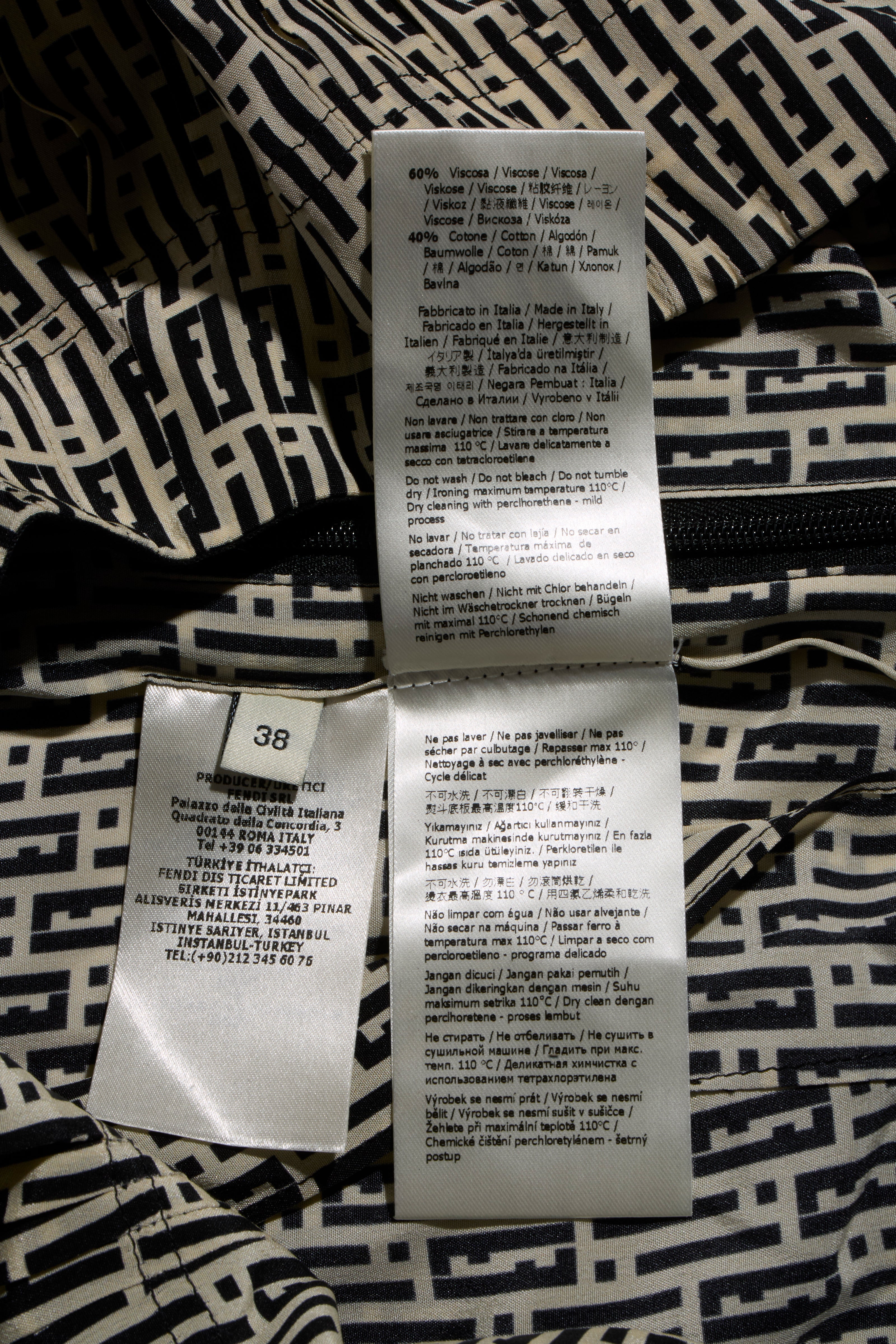 Fendi Pre-Fall 2012 Rare Black Ivory Monogram Wool Silk 3-Piece Skirt Suit Set (Coat, Blouse, Skirt)