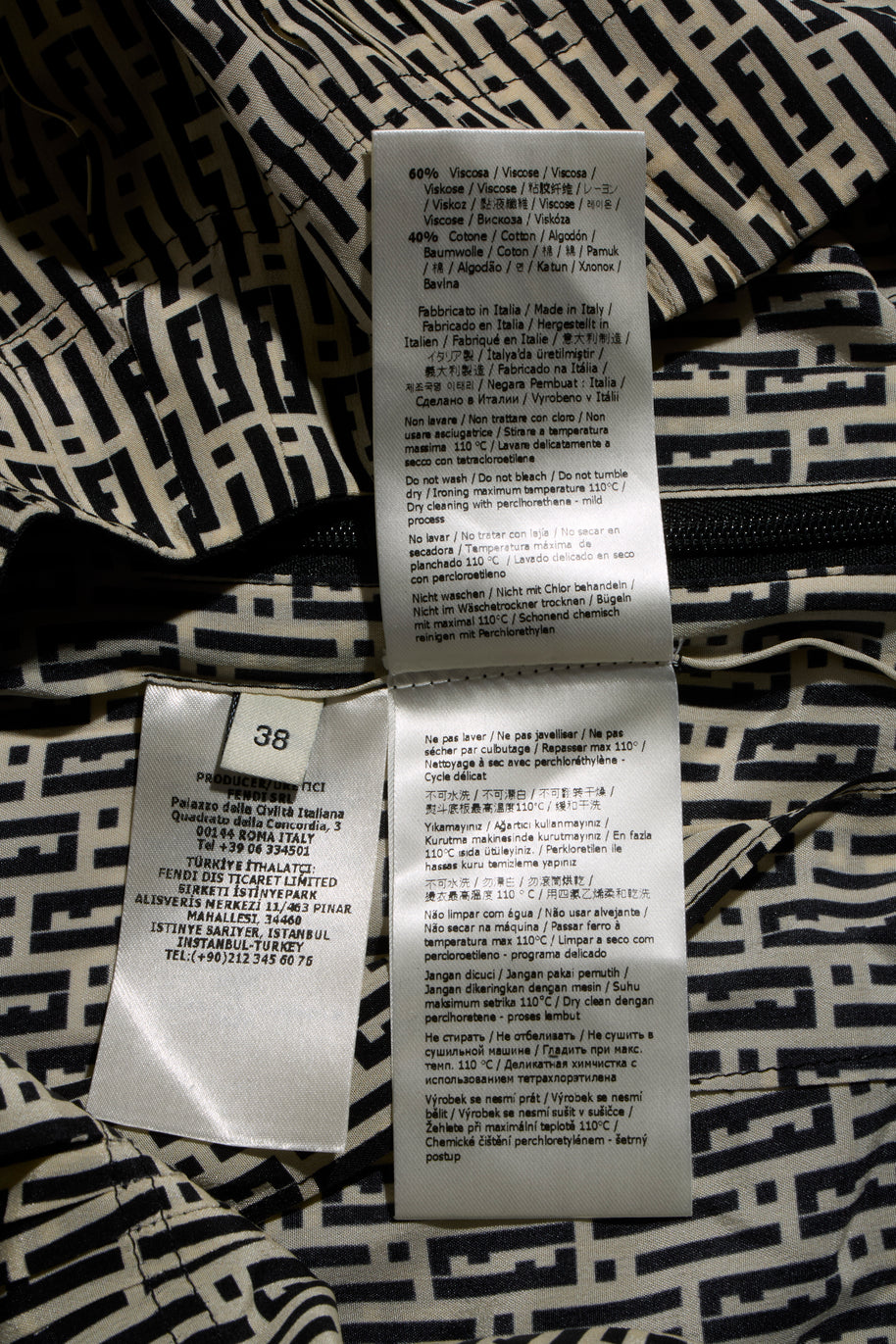 Fendi Pre-Fall 2012 Rare Black Ivory Monogram Wool Silk 3-Piece Skirt Suit Set (Coat, Blouse, Skirt)