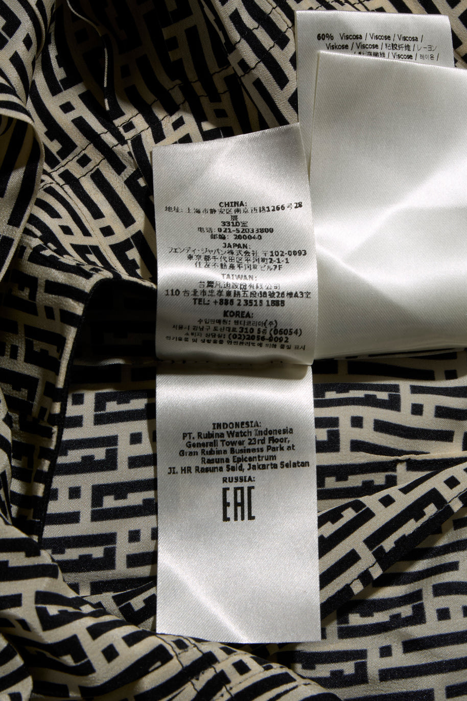 Fendi Pre-Fall 2012 Rare Black Ivory Monogram Wool Silk 3-Piece Skirt Suit Set (Coat, Blouse, Skirt)