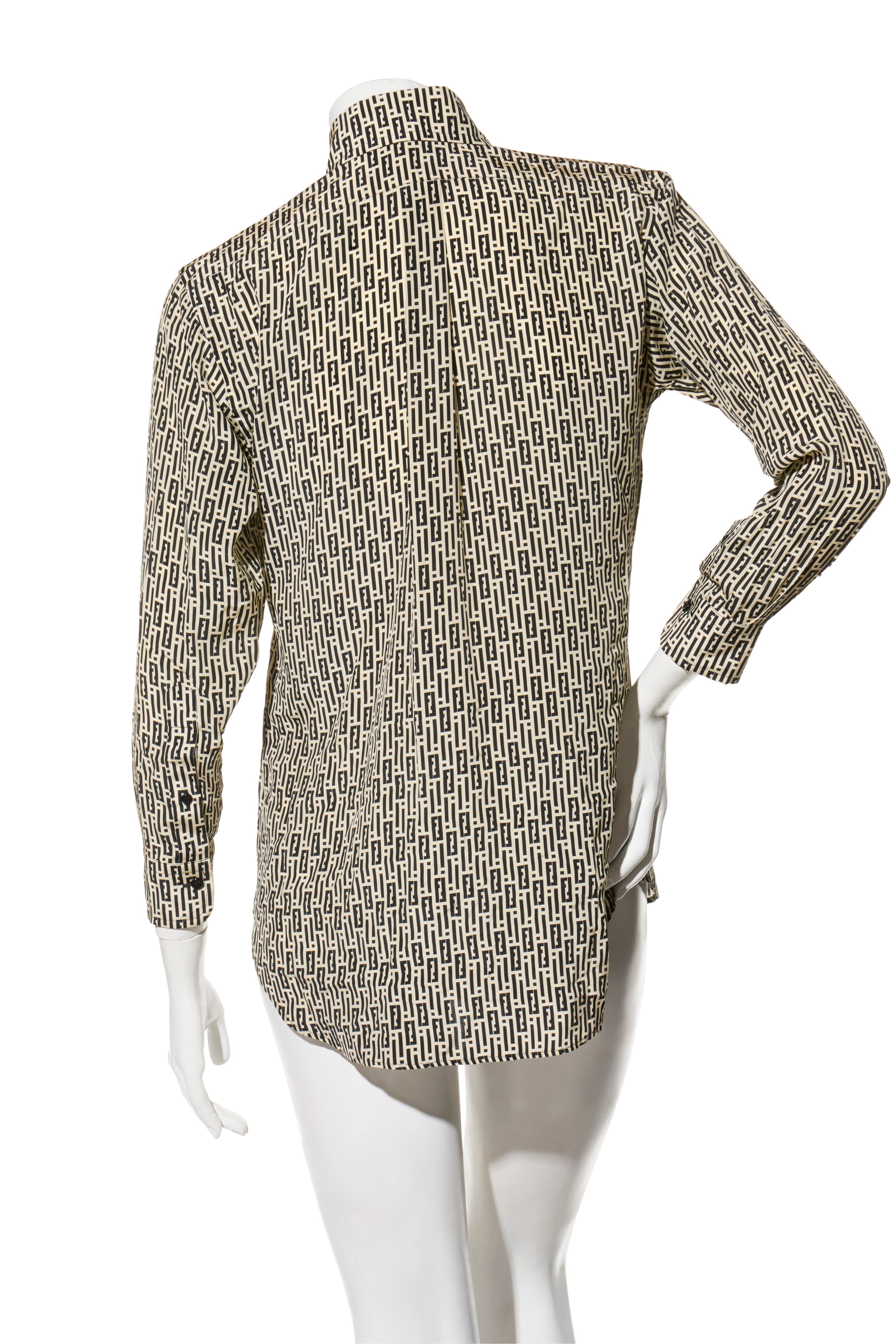 Fendi Pre-Fall 2012 Rare Black Ivory Monogram Wool Silk 3-Piece Skirt Suit Set (Coat, Blouse, Skirt)