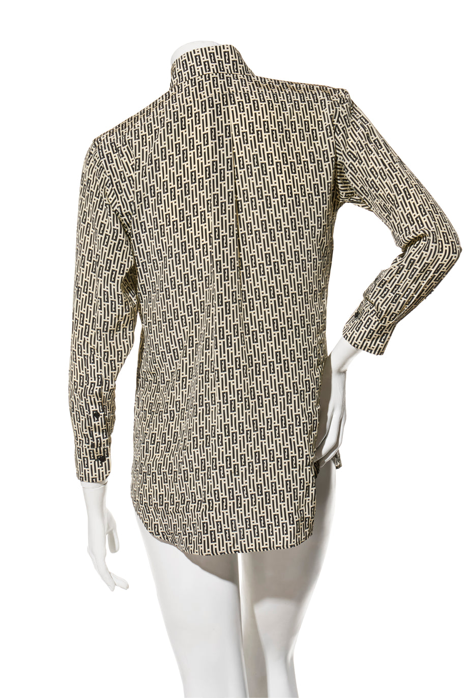 Fendi Pre-Fall 2012 Rare Black Ivory Monogram Wool Silk 3-Piece Skirt Suit Set (Coat, Blouse, Skirt)