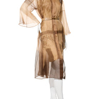 Fendi Pre-Fall 2021 Sheer Organza Shirt Dress Knit Slip & Leather Belt Set IT 40