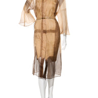 Fendi Pre-Fall 2021 Sheer Organza Shirt Dress Knit Slip & Leather Belt Set IT 40