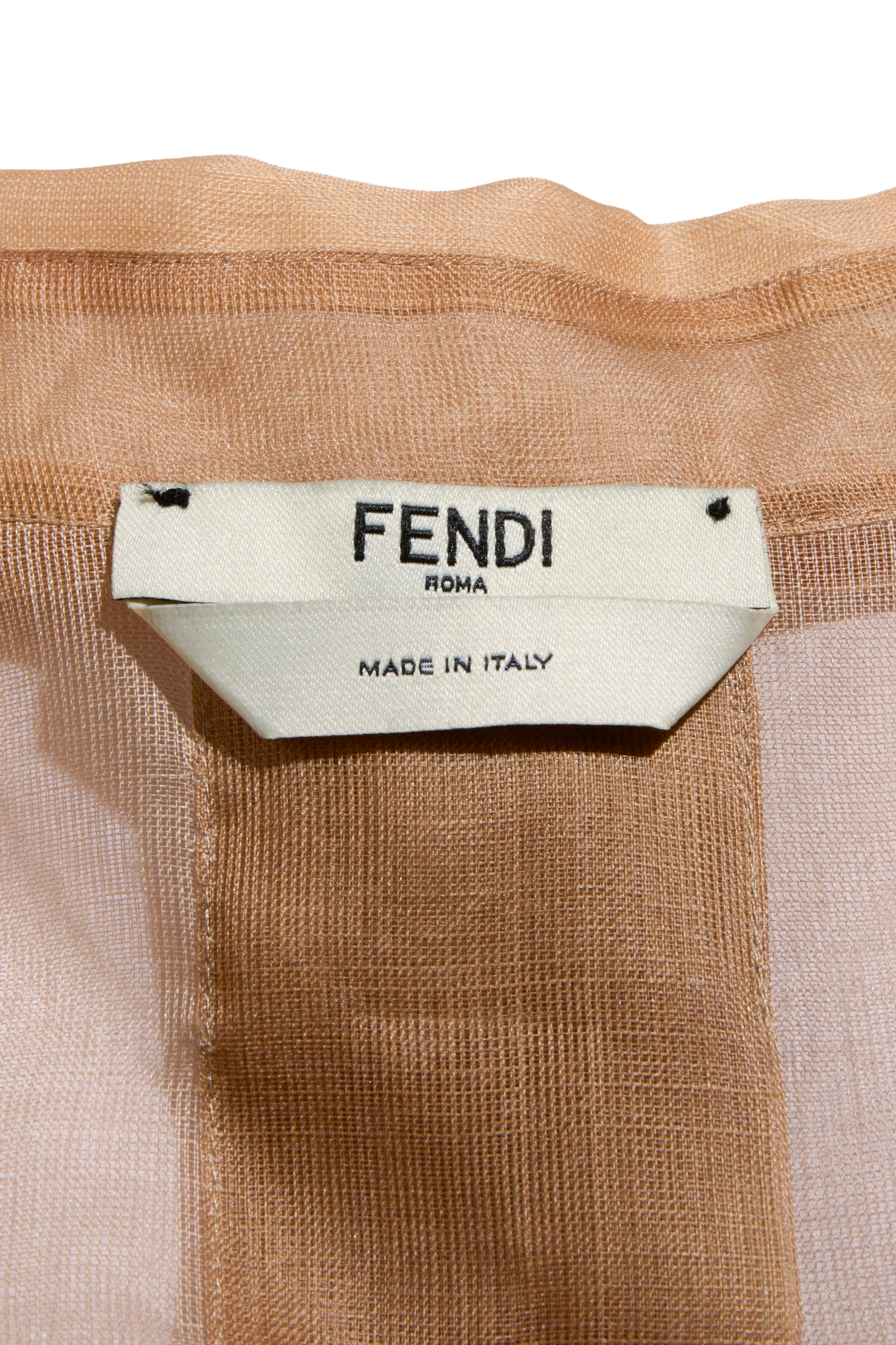 Fendi Pre-Fall 2021 Sheer Organza Shirt Dress Knit Slip & Leather Belt Set IT 40