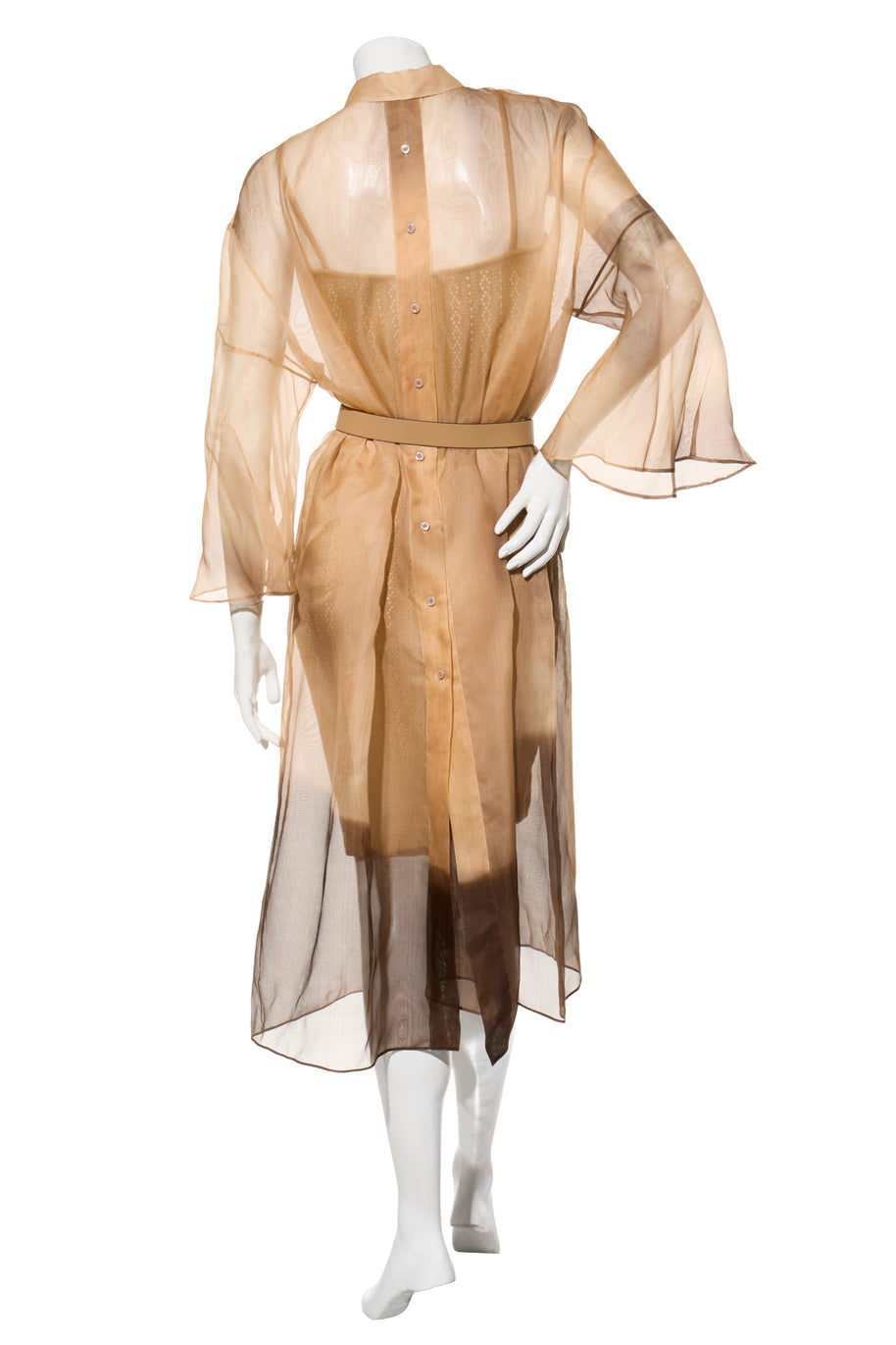 Fendi Pre-Fall 2021 Sheer Organza Shirt Dress Knit Slip & Leather Belt Set IT 40