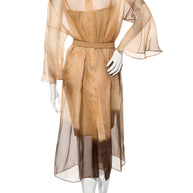 Fendi Pre-Fall 2021 Sheer Organza Shirt Dress Knit Slip & Leather Belt Set IT 40
