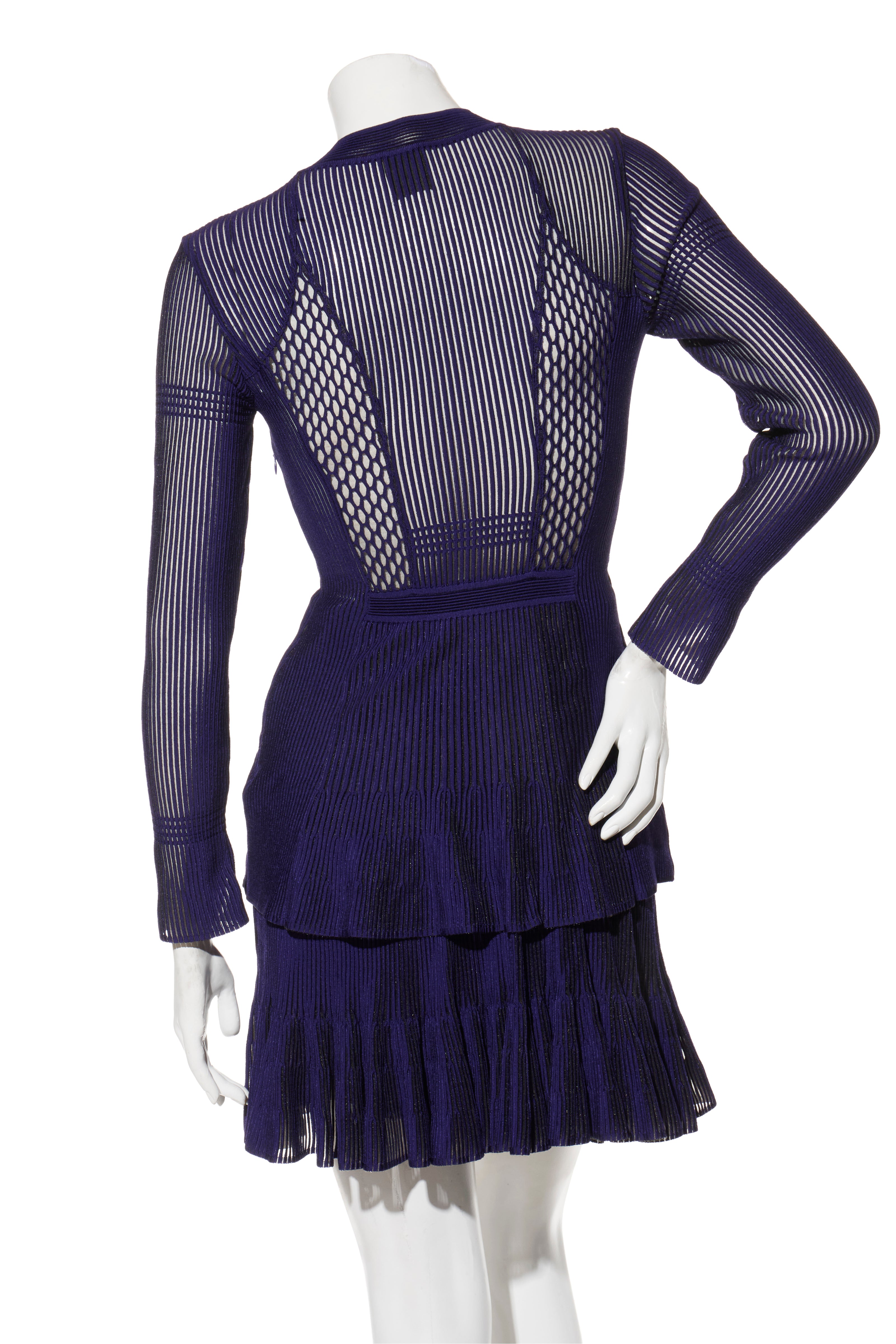 Givenchy Fall/Winter 2022 Runway Violet Mesh Rib Knit Pleated Tiered Mini Dress Size Small