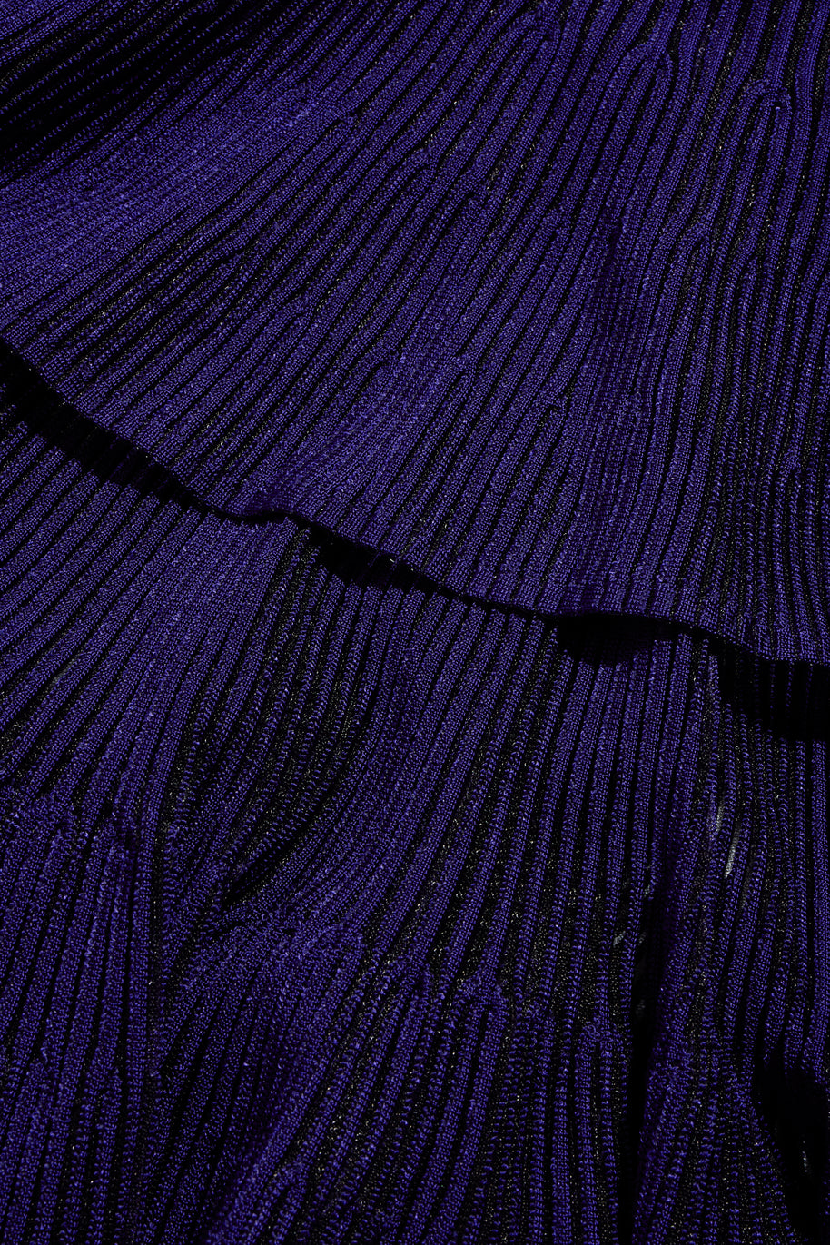 Givenchy Fall/Winter 2022 Runway Violet Mesh Rib Knit Pleated Tiered Mini Dress Size Small