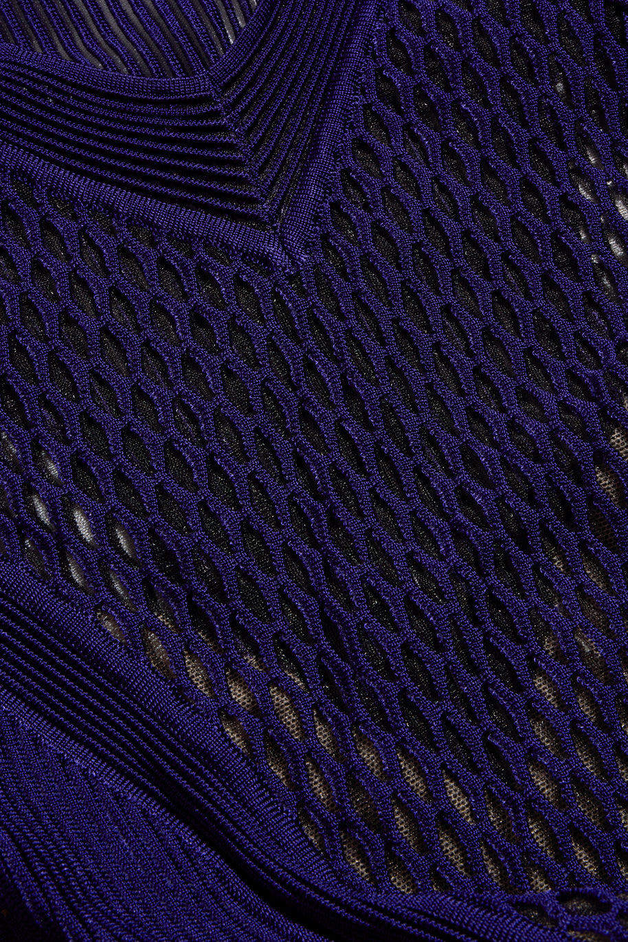 Givenchy Fall/Winter 2022 Runway Violet Mesh Rib Knit Pleated Tiered Mini Dress Size Small