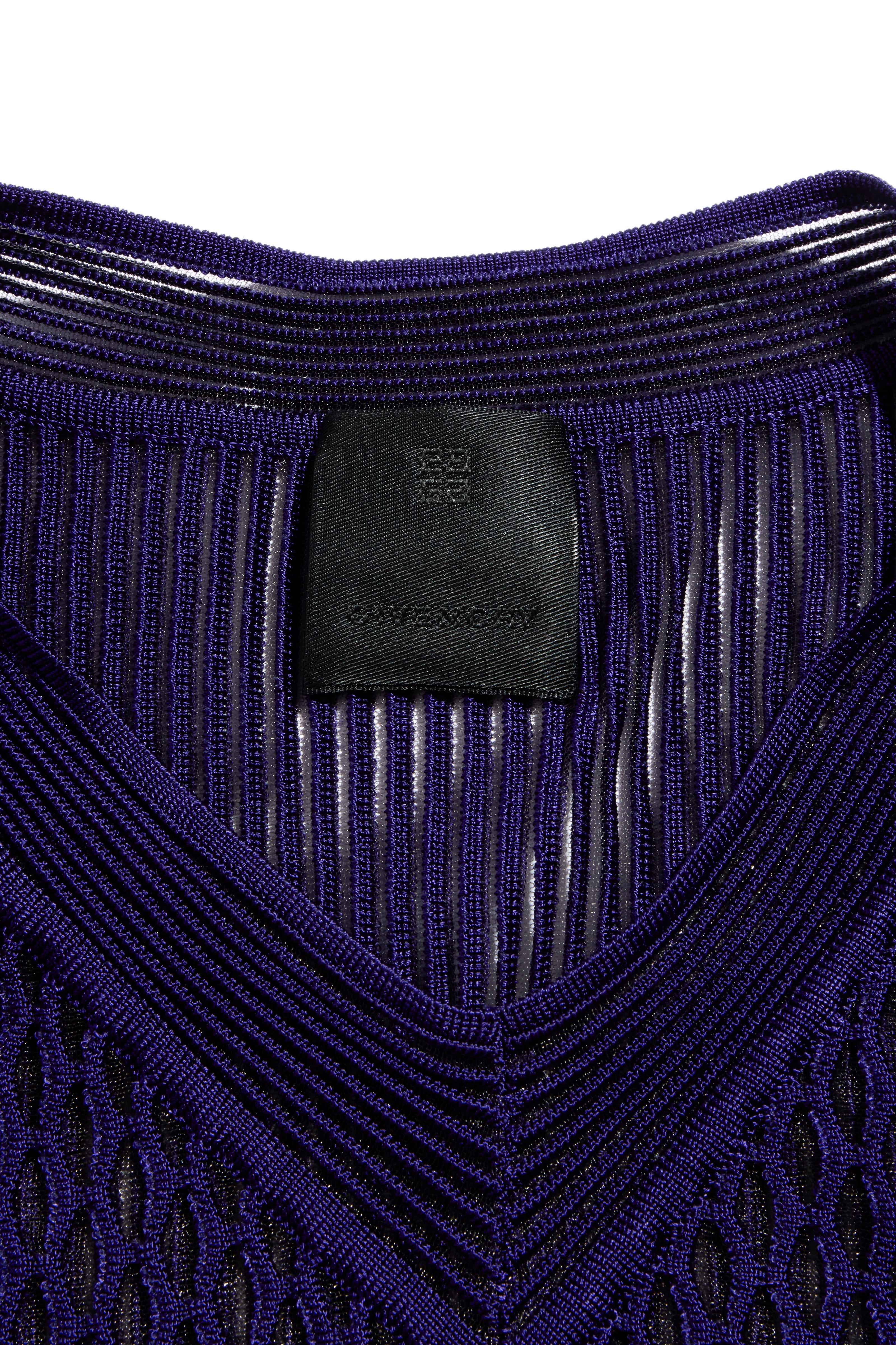 Givenchy Fall/Winter 2022 Runway Violet Mesh Rib Knit Pleated Tiered Mini Dress Size Small