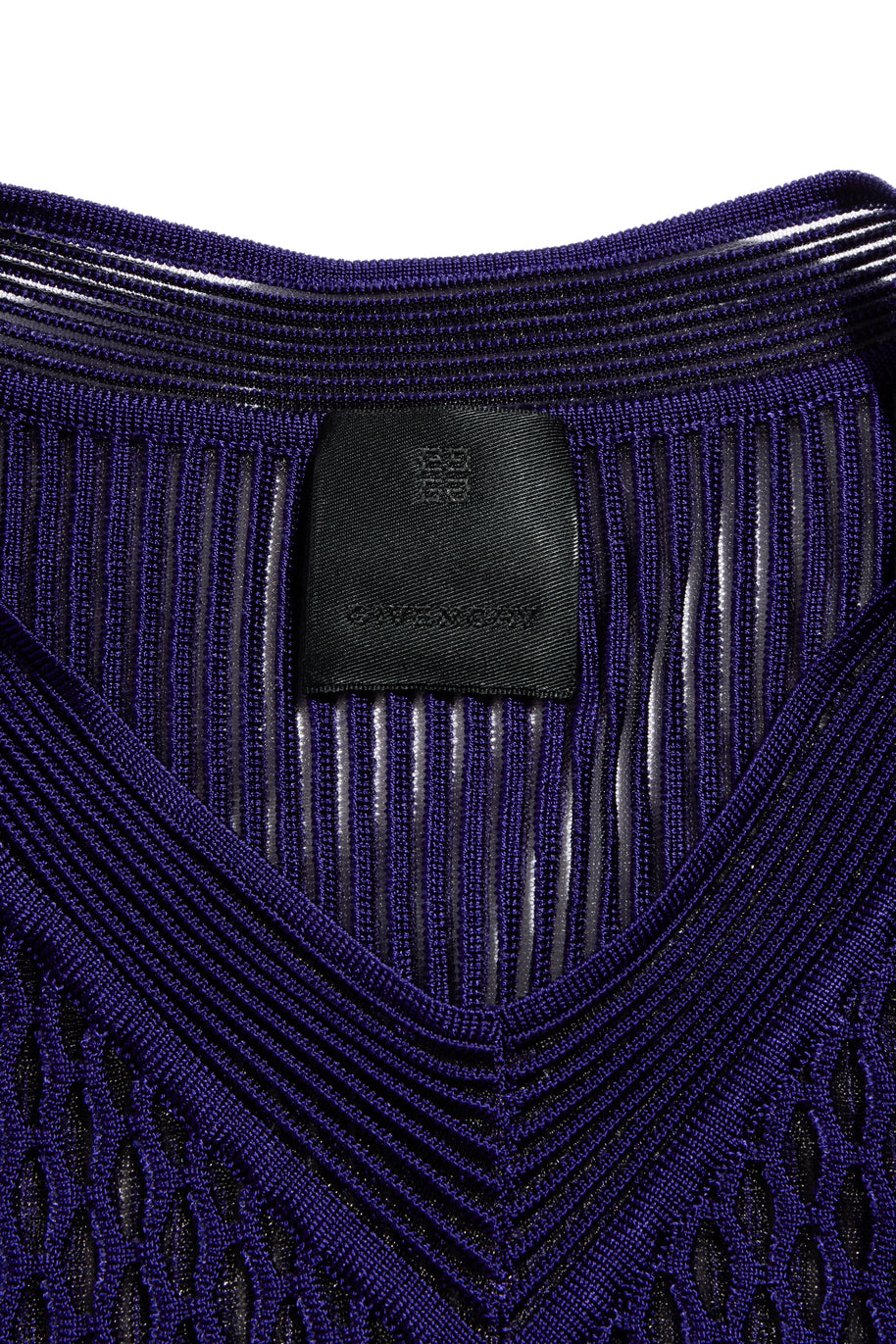 Givenchy Fall/Winter 2022 Runway Violet Mesh Rib Knit Pleated Tiered Mini Dress Size Small