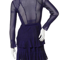 Givenchy Fall/Winter 2022 Runway Violet Mesh Rib Knit Pleated Tiered Mini Dress Size Small