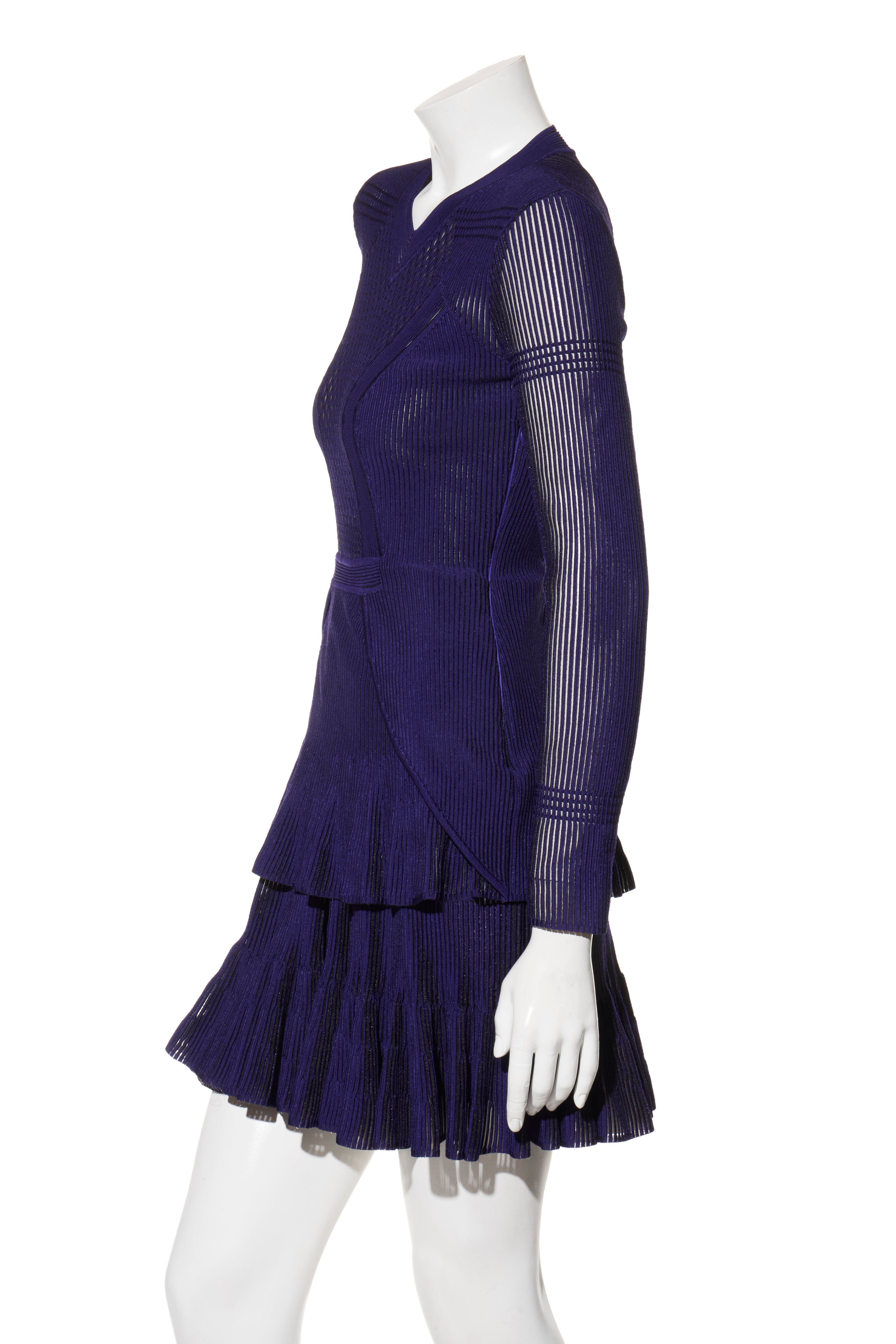 Givenchy Fall/Winter 2022 Runway Violet Mesh Rib Knit Pleated Tiered Mini Dress Size Small
